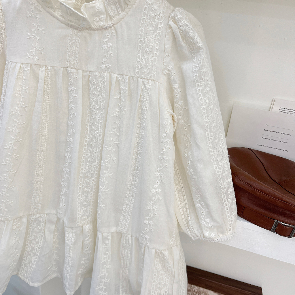 Đầm Công Chúa Tay Dài Thêu Ren Dễ Thương Cho Bé Gái