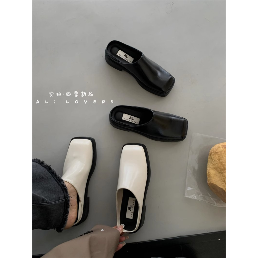 Dép Mũi Vuông Đế Dày Màu Đen Phong Cách Anh Quốc Thời Trang Cho Nữ