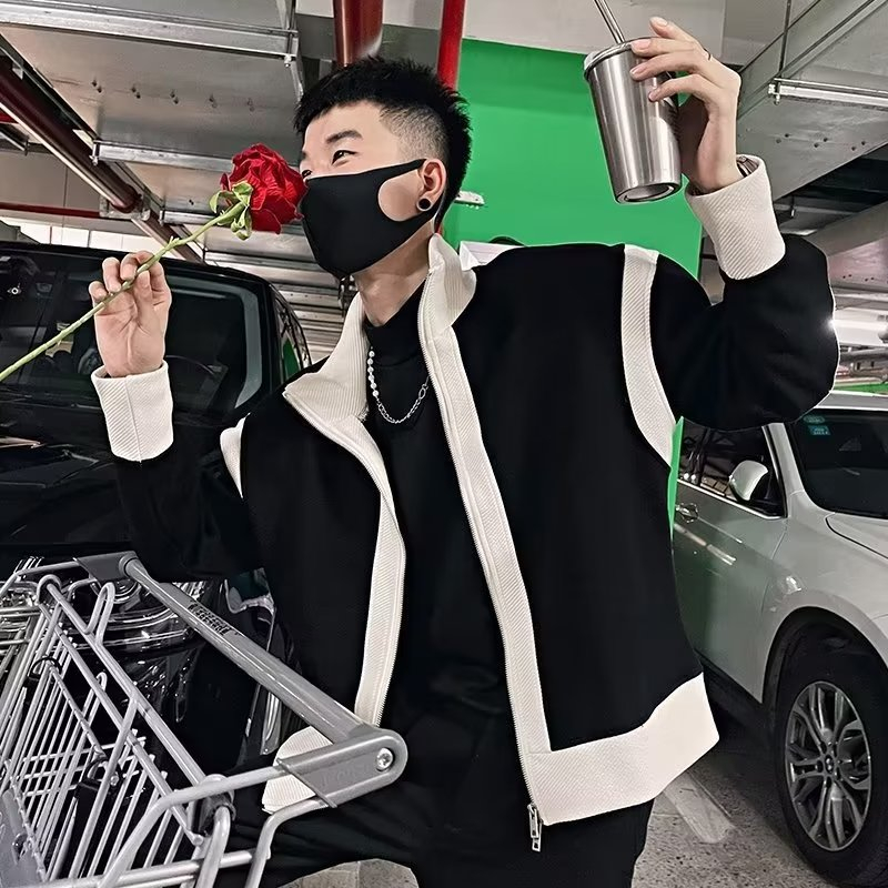Áo Khoác Thể Thao 2 Màu Sắc Tương Phản Có Khóa Kéo Thời Trang Thu Đông Cho Nam Giới Có Size m-2xl