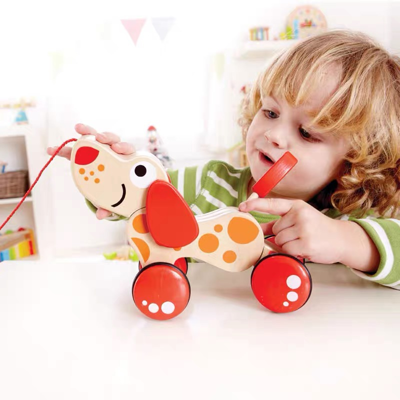 KidsFitness Đồ Chơi Kéo Đẩy Cún Con Đi Bộ Bằng Gỗ Chó Săn Dài Cho Trẻ Tập