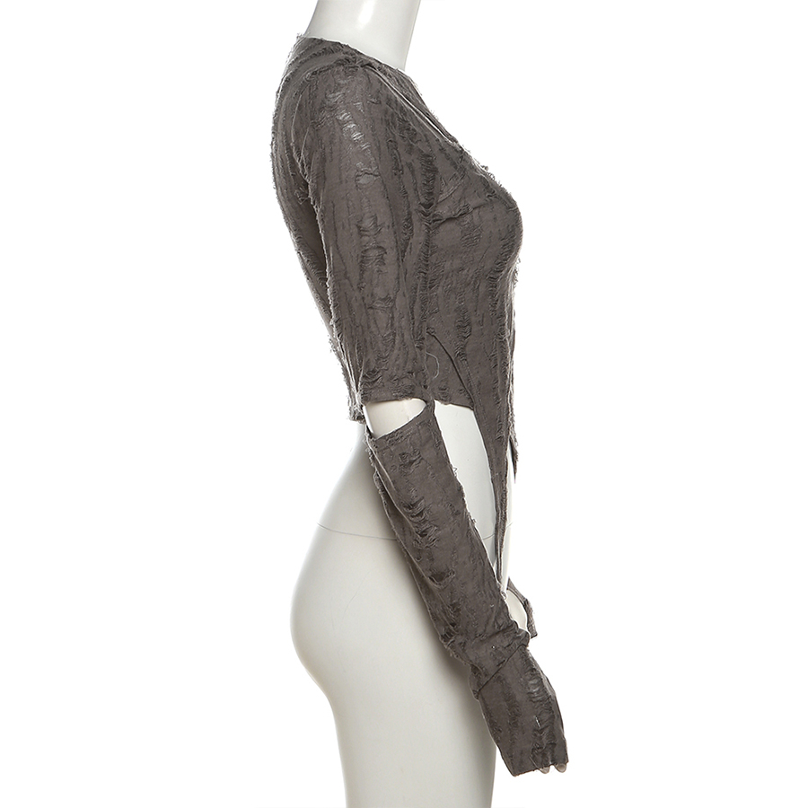 Klalien Áo Croptop Tay Dài Thiết Kế Khoét Lỗ Đơn Giản Phong Cách vintage Cho Nữ Mới