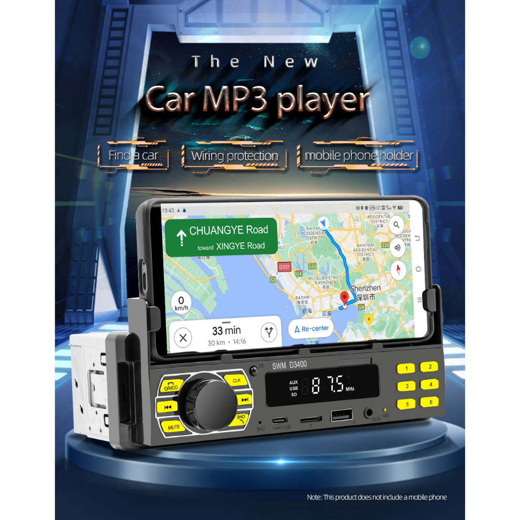 Máy Nghe Nhạc mp3 1 din bluetooth Tự Động Cho Xe Hơi Giá Đỡ