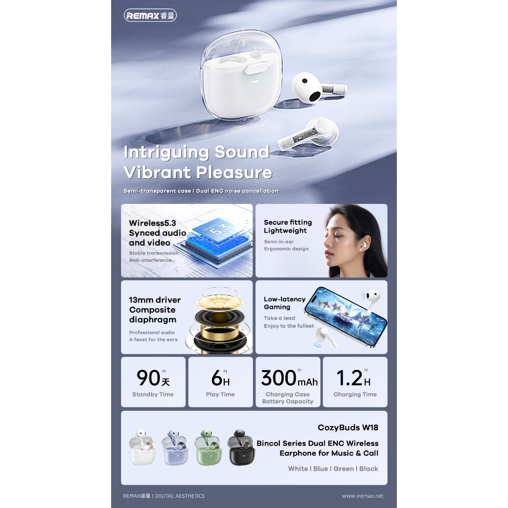 Remax Tai Nghe Không Dây Chống Ồn w18