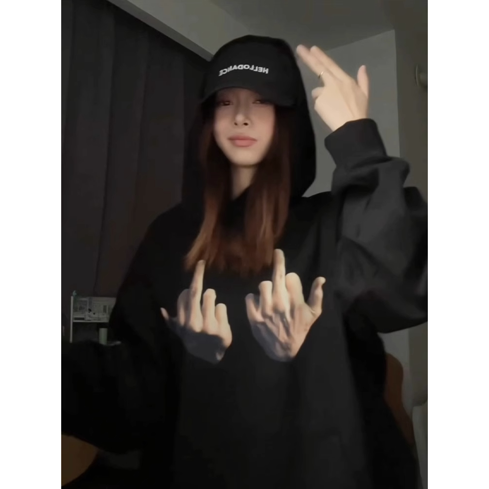 Áo Hoodie Dáng Rộng Hình Ngón Tay Giữa Phong Cách Hip Hop Mỹ Đường Phố Hợp Thời Trang Cho Cặp Đôi2023908013