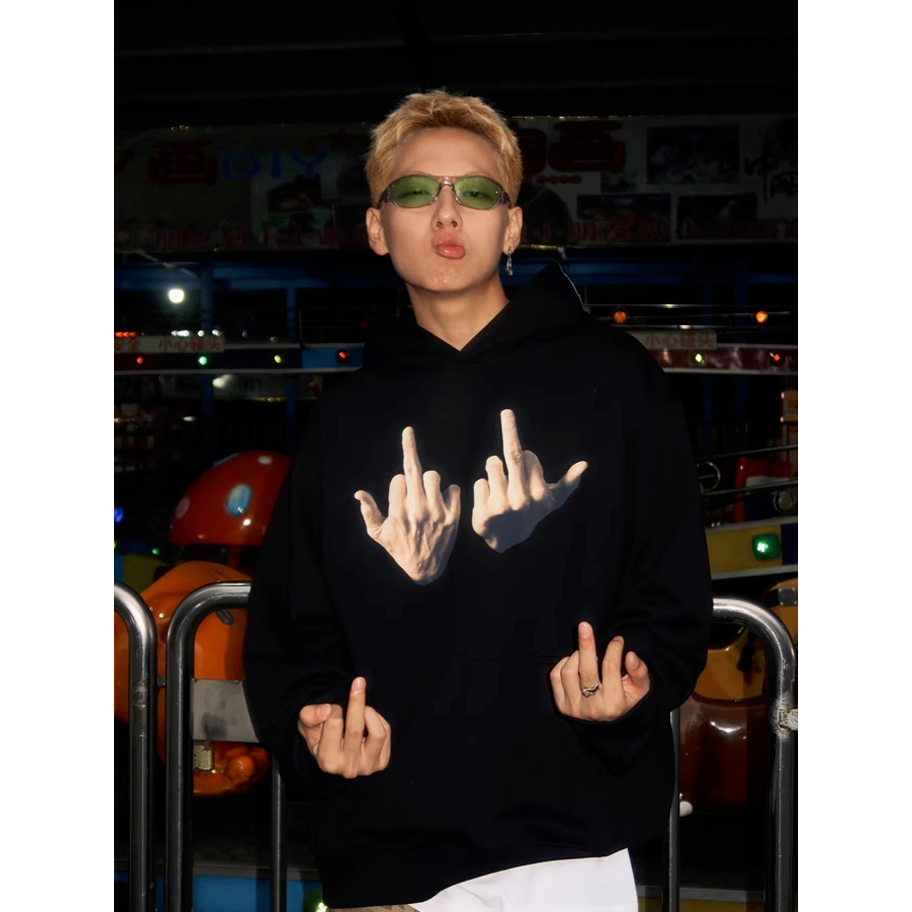 Áo Hoodie Dáng Rộng Hình Ngón Tay Giữa Phong Cách Hip Hop Mỹ Đường Phố Hợp Thời Trang Cho Cặp Đôi2023908013