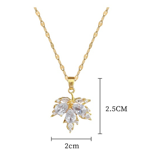 Bộ Dây Chuyền + Bông Tai Bằng Thép Titan Hình Lá Phong Sang Trọng