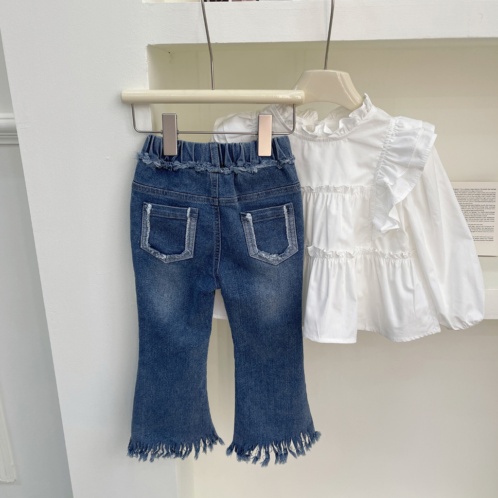 Bộ Áo Tay Dài / Quần Jean Dài Màu Sắc Ngọt Ngào Thời Trang Mùa Thu Cho Bé Gái