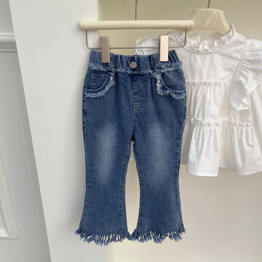 Bộ Áo Tay Dài / Quần Jean Dài Màu Sắc Ngọt Ngào Thời Trang Mùa Thu Cho Bé Gái