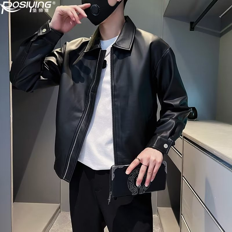Sinransinya Áo Khoác Da Cổ Bẻ Thời Trang Cao Cấp Cho Nam