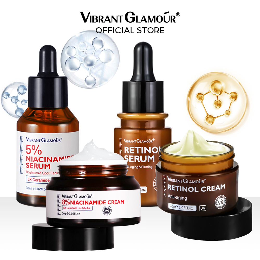 VIBRANT GLAMOUR Retinol Niacinamide Mặt Serum Bộ 5X Ceramide Làm Trắng Da Dưỡng Ẩm Chống Lão Hóa 4PCS