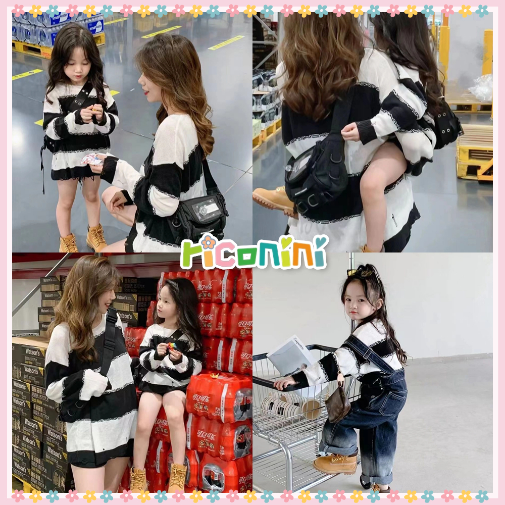 Ricoini Bộ Áo sweater Kẻ Sọc Cầu Vồng Phong Cách Phương Tây Thời Trang Xuân Thu Cho Mẹ Và Bé