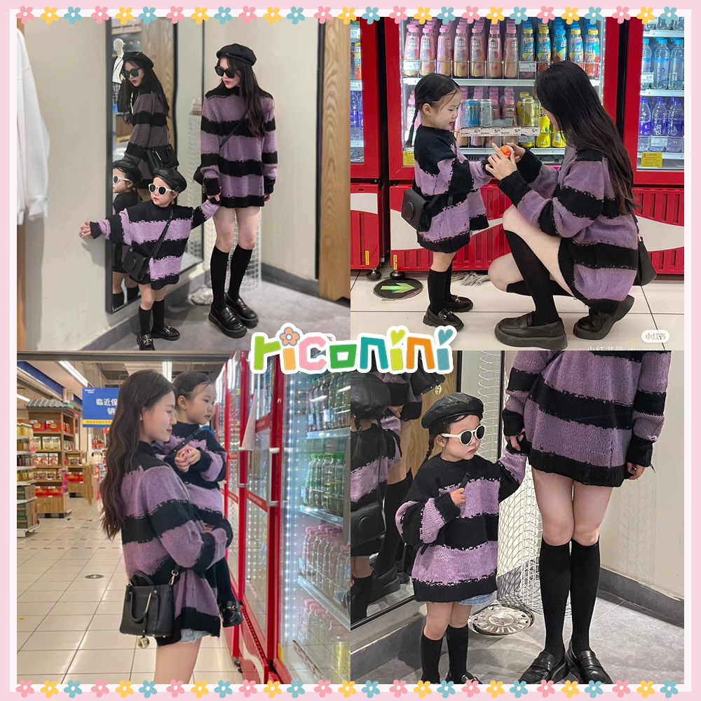 Ricoini Bộ Áo sweater Kẻ Sọc Cầu Vồng Phong Cách Phương Tây Thời Trang Xuân Thu Cho Mẹ Và Bé