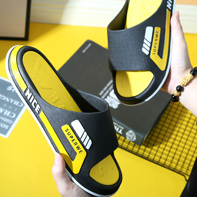 Dép Nam Quai Ngang Mùa Hè Màu Vàng Bên Ngoài Mặc Chống Trơn Trượt Thời Trang Dép Ngoài Mặc Nhà Phòng Tắm Chống Trơn Trượt