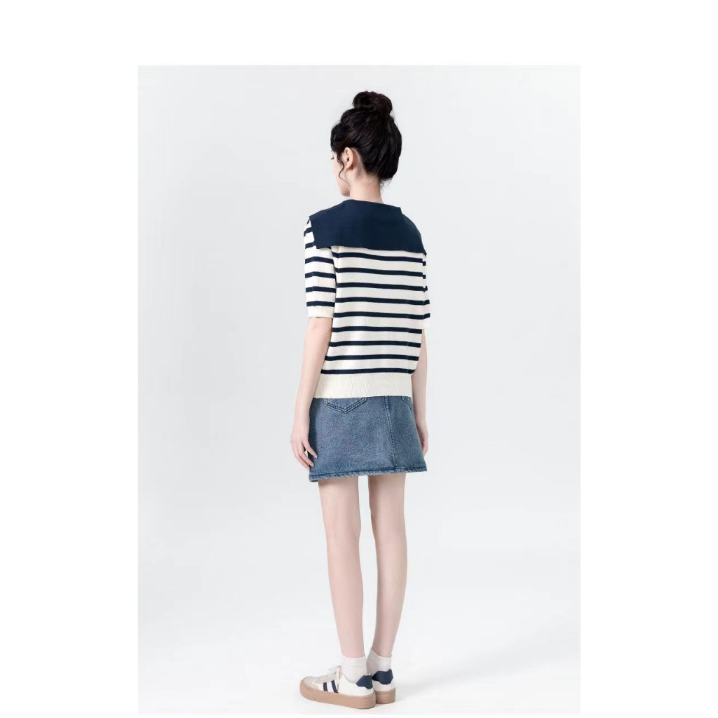 Áo sweater Tay Ngắn Cổ Thủy Thủ Phong Cách Thời Trang Hàn Quốc 2023