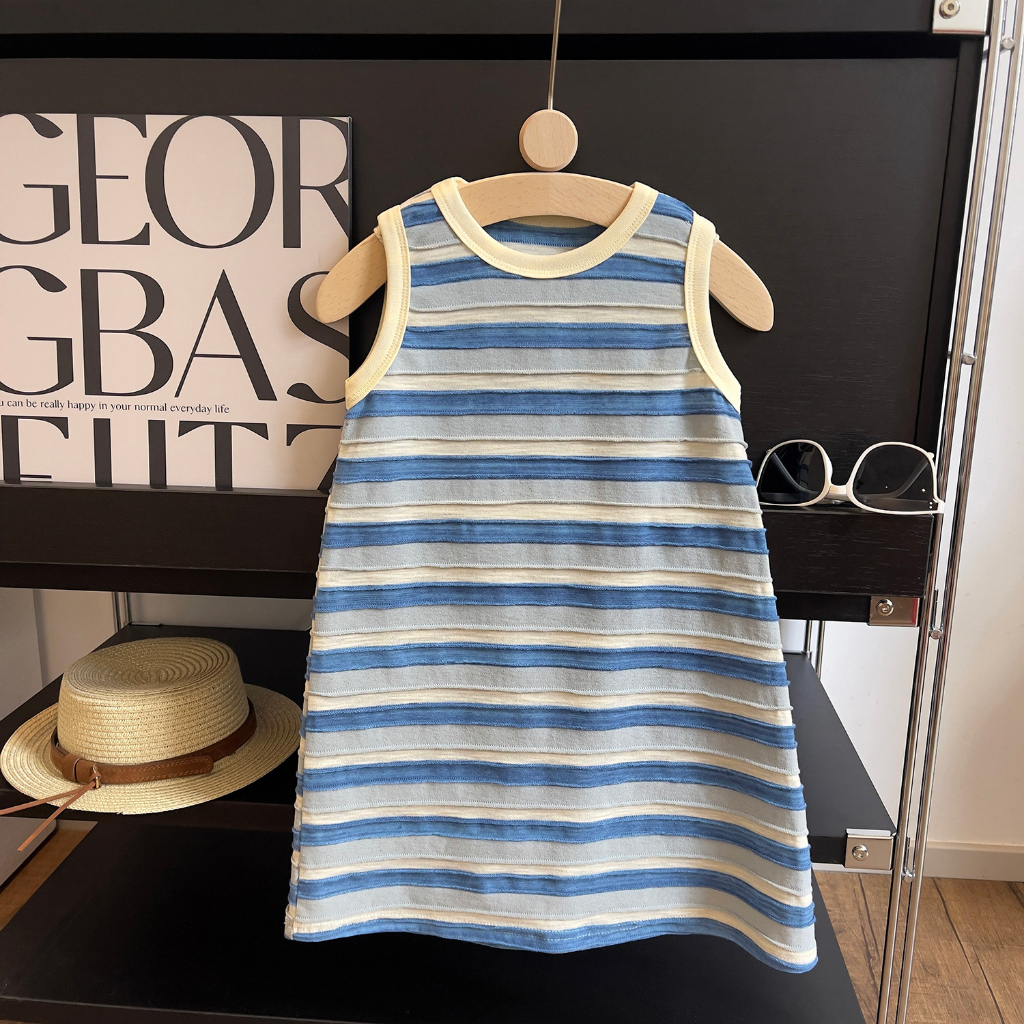 Đầm cotton Sát Nách Kẻ Sọc Màu Sắc Thời Trang Mùa Hè Xinh Xắn Cho Bé Gái