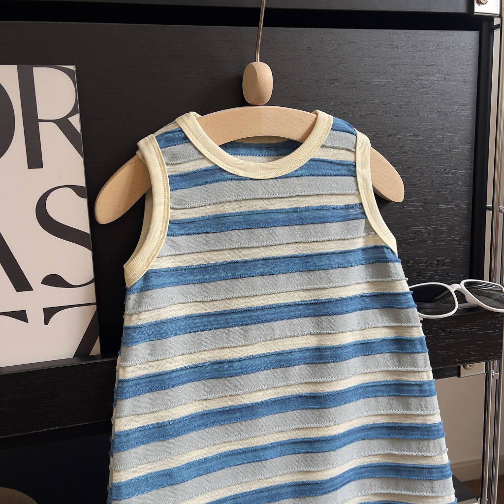 Đầm cotton Sát Nách Kẻ Sọc Màu Sắc Thời Trang Mùa Hè Xinh Xắn Cho Bé Gái