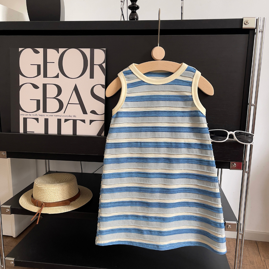 Đầm cotton Sát Nách Kẻ Sọc Màu Sắc Thời Trang Mùa Hè Xinh Xắn Cho Bé Gái