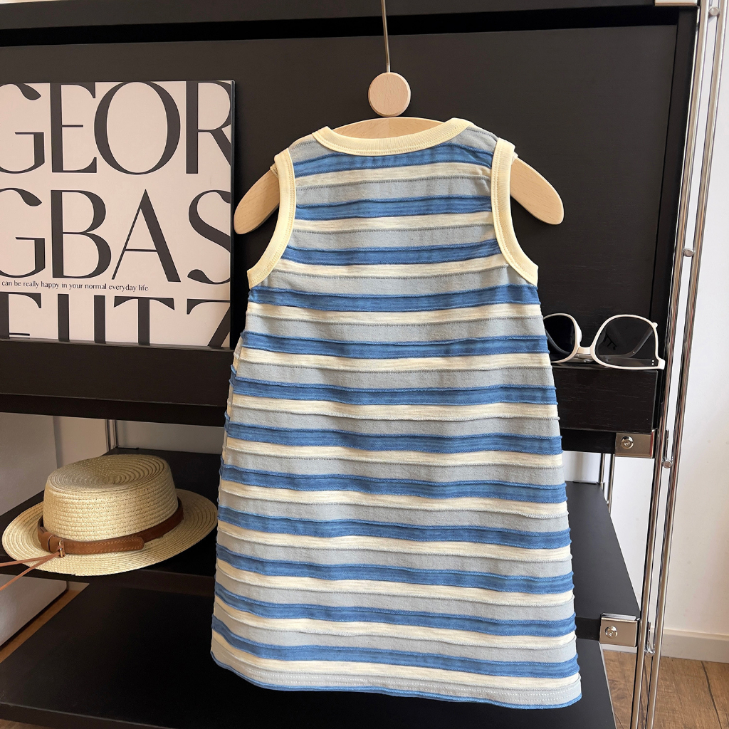 Đầm cotton Sát Nách Kẻ Sọc Màu Sắc Thời Trang Mùa Hè Xinh Xắn Cho Bé Gái