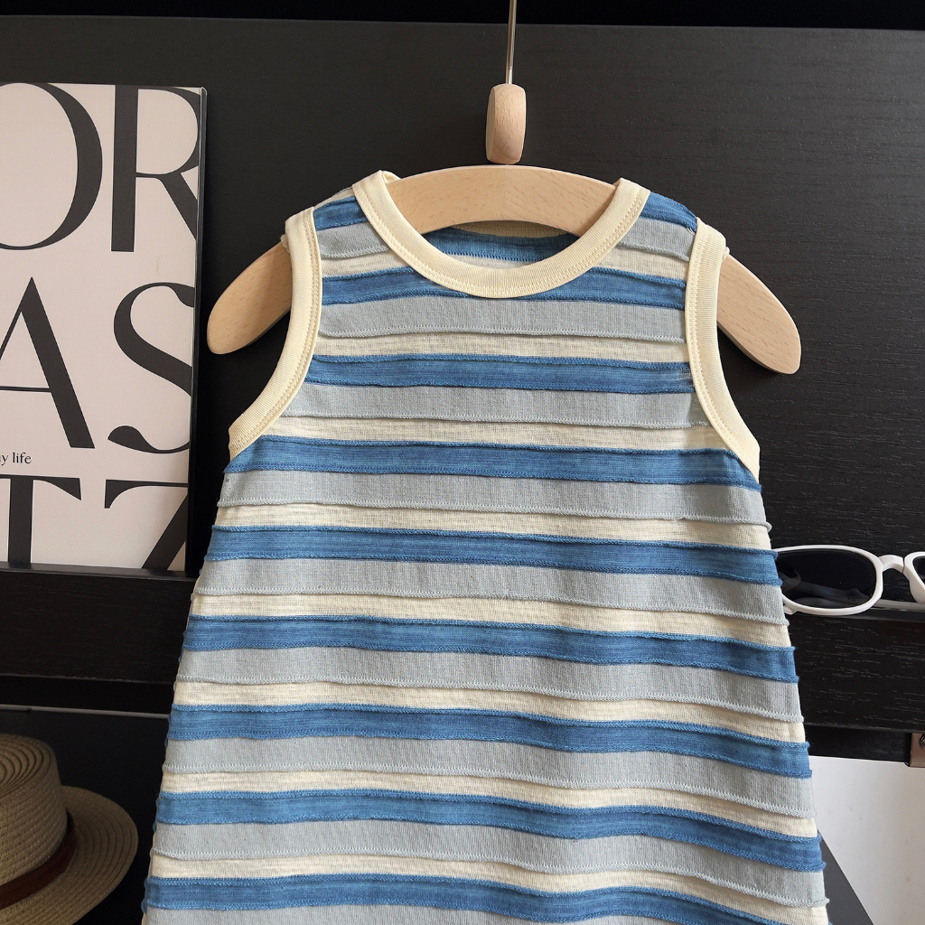 Đầm cotton Sát Nách Kẻ Sọc Màu Sắc Thời Trang Mùa Hè Xinh Xắn Cho Bé Gái