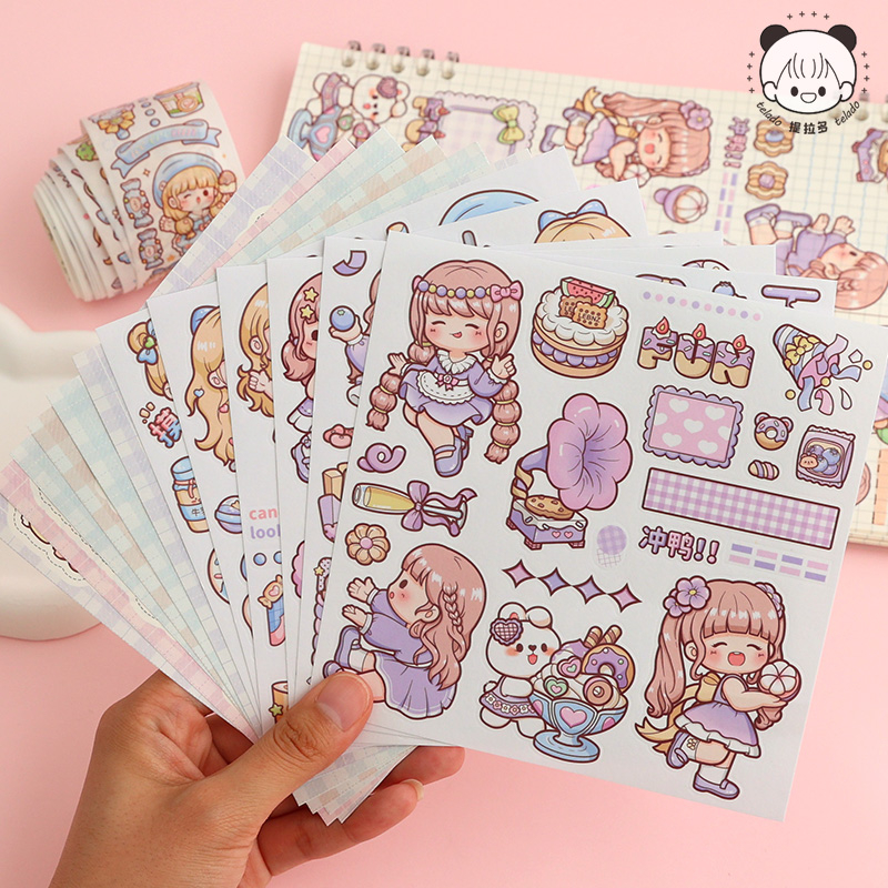 Mr. Paper 10 / hộp Washi sticker Dễ thương Gấu trúc hoạt hình Cô gái Dán nhãn Những hình ảnh ghép nghệ thuật bàn tay sáng tạo Giấy dán trang trí nhật ký cốc DIY