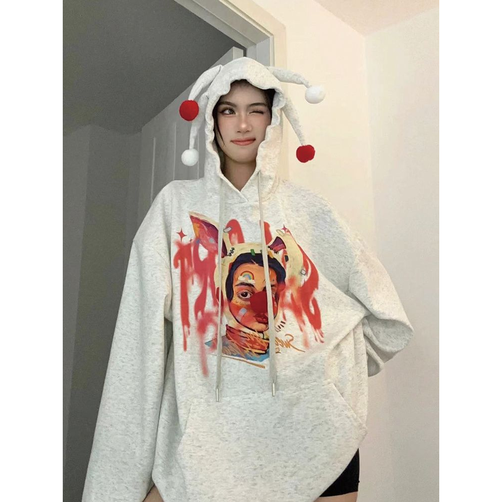 HANLU Áo Hoodie Dáng Rộng In Hình Chú Hề Vui Nhộn Thiết Kế Mới Cho Cặp Đôi