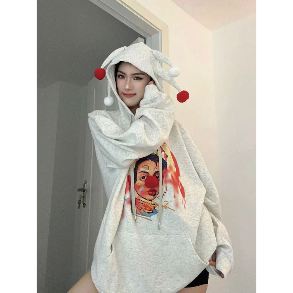 HANLU Áo Hoodie Dáng Rộng In Hình Chú Hề Vui Nhộn Thiết Kế Mới Cho Cặp Đôi