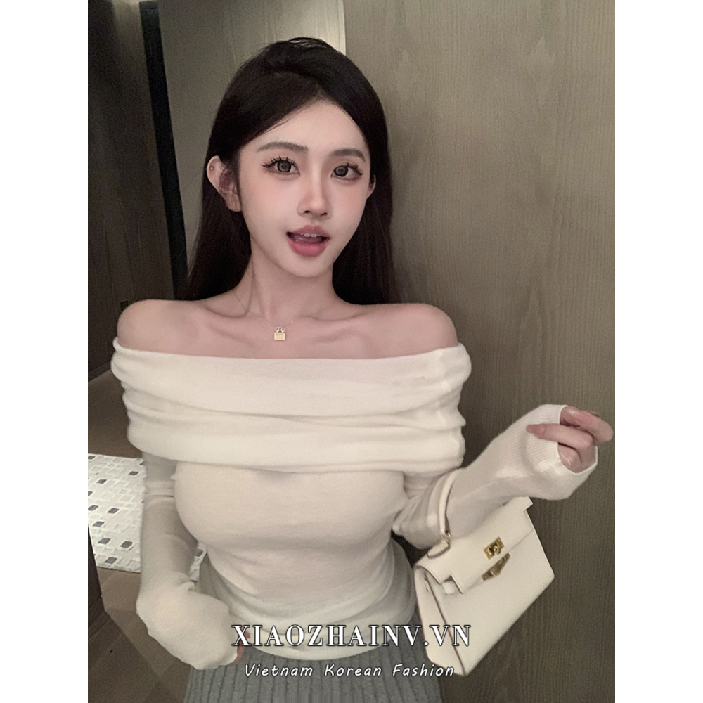 Xiaozhainv Áo Len Tay Dài Trễ Vai 6 Màu Sắc Đa Dạng Phong Cách Hàn Quốc