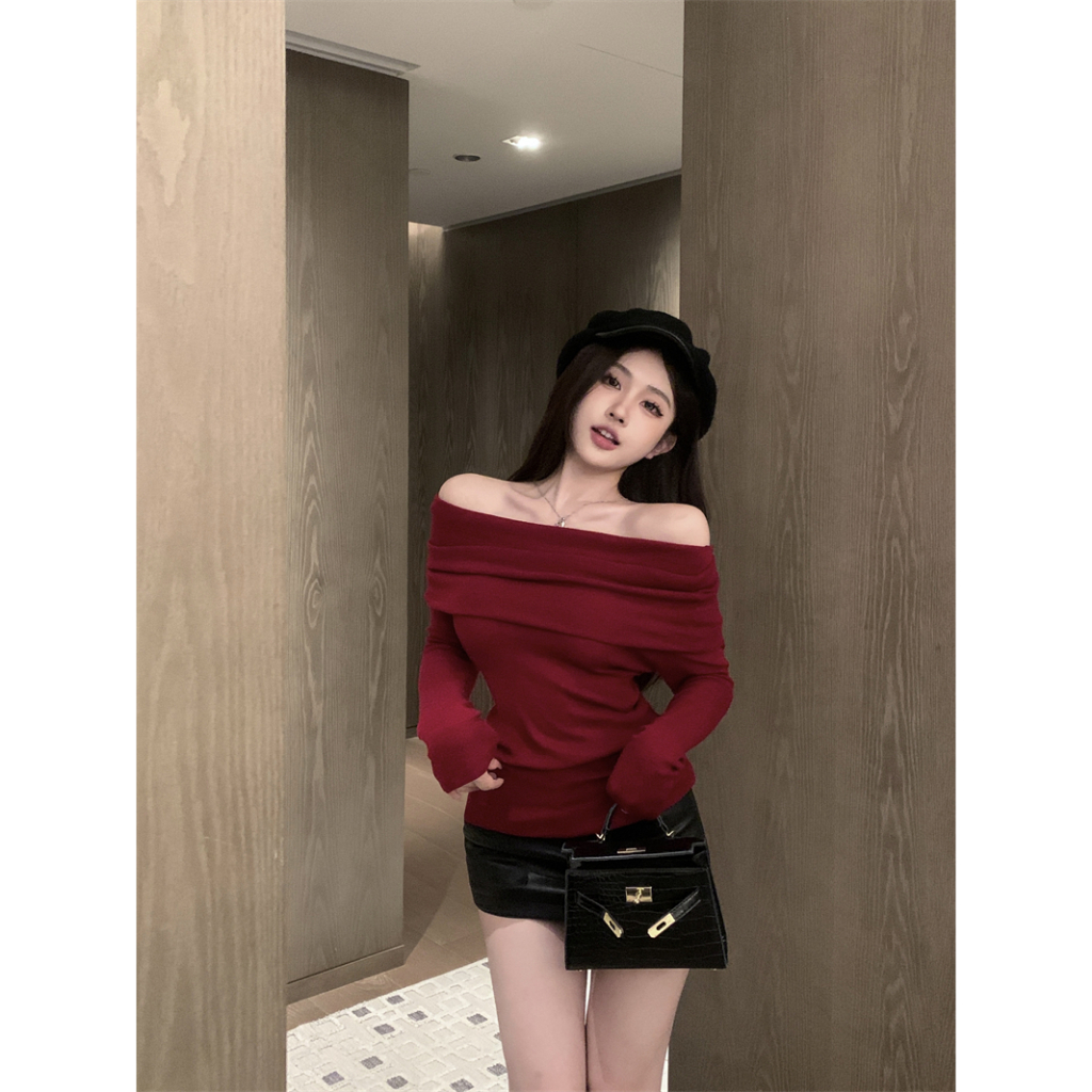 Xiaozhainv Áo Len Tay Dài Trễ Vai 6 Màu Sắc Đa Dạng Phong Cách Hàn Quốc