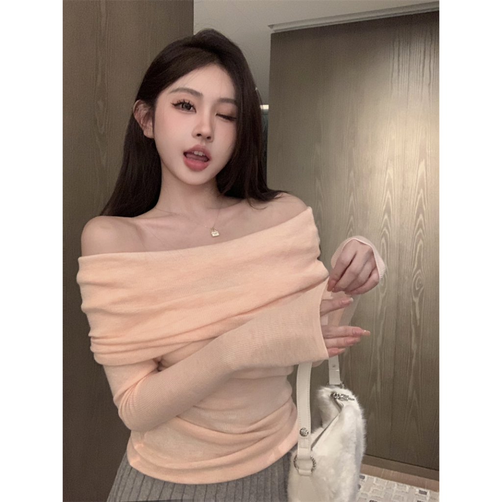 Xiaozhainv Áo Len Tay Dài Trễ Vai 6 Màu Sắc Đa Dạng Phong Cách Hàn Quốc