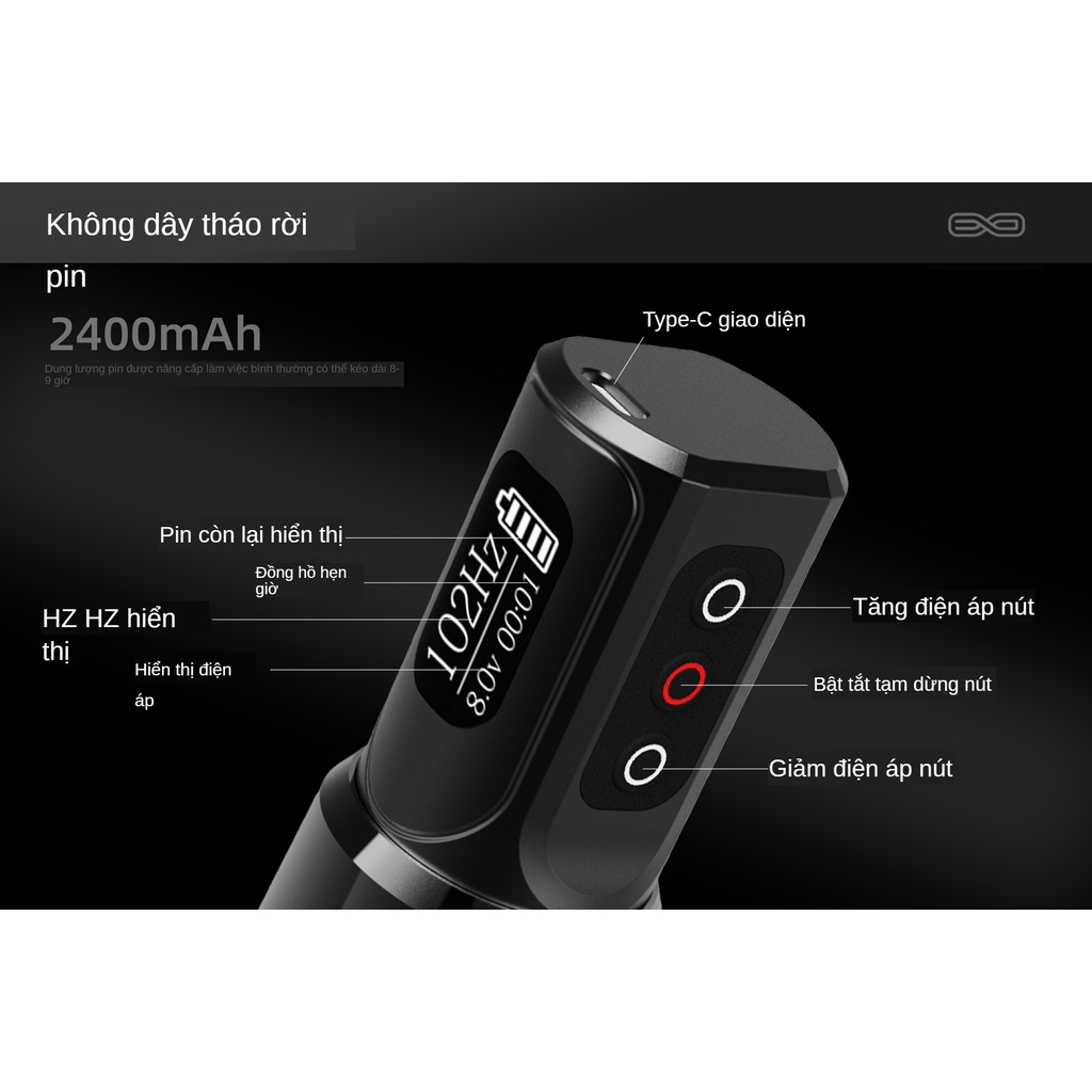 FLUX MAX NEW Máy xăm không dây chuyên nghiệp Bút xăm điện 2400Mah với màn hình LED kỹ thuật số cho nghệ sĩ xăm