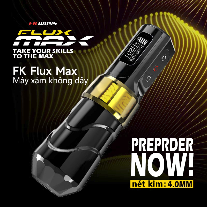 FLUX MAX NEW Máy xăm không dây chuyên nghiệp Bút xăm điện 2400Mah với màn hình LED kỹ thuật số cho nghệ sĩ xăm