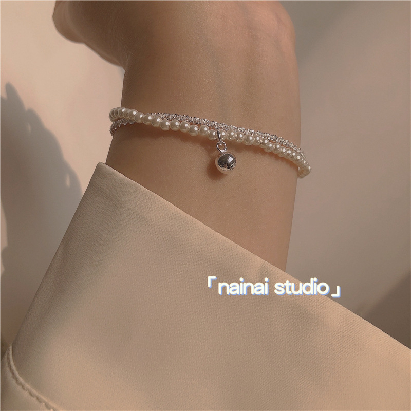 Blingbling Vòng Tay Hai Lớp Cảm Giác Hạt Ngọc Trai Cao Cấp Phong Cách gypsophila Thiết Kế niche Cá Tính Dành Cho Nữ