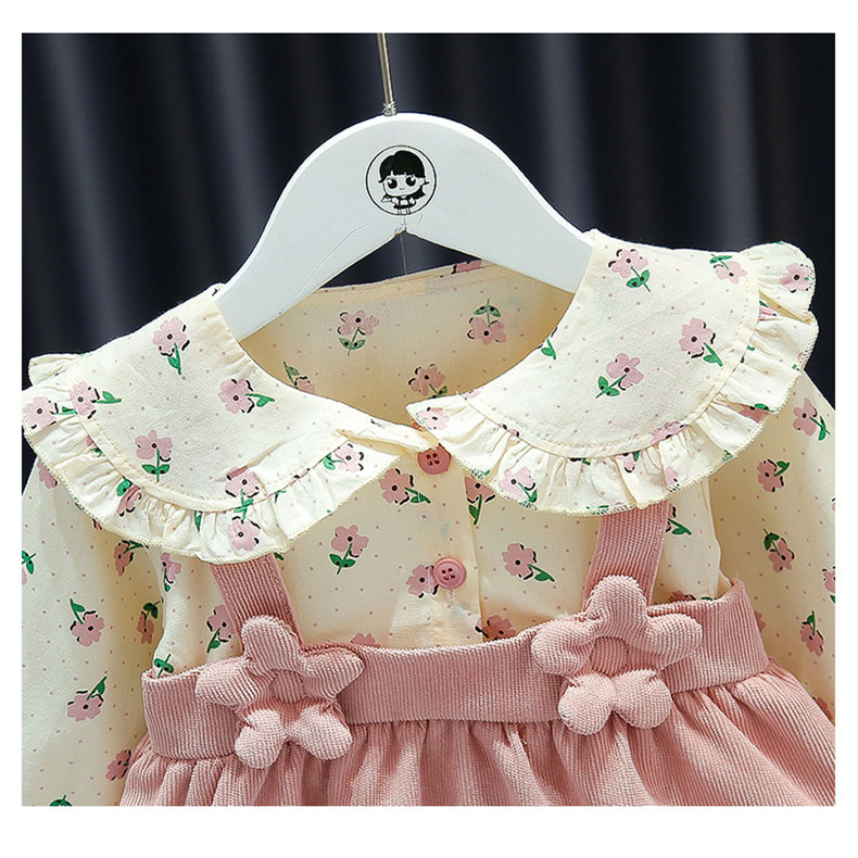 Đầm cotton Tay Dài Cổ Búp Bê In Hoa Dễ Thương Thời Trang Mùa Thu Cho Bé Gái