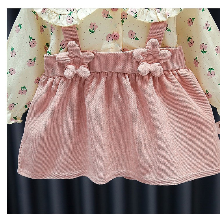 Đầm cotton Tay Dài Cổ Búp Bê In Hoa Dễ Thương Thời Trang Mùa Thu Cho Bé Gái