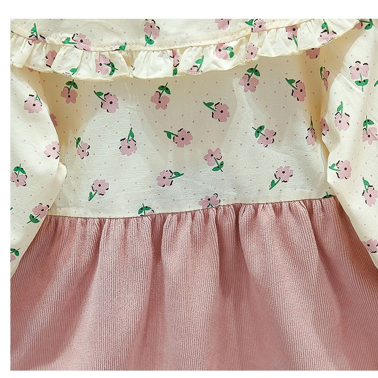 Đầm cotton Tay Dài Cổ Búp Bê In Hoa Dễ Thương Thời Trang Mùa Thu Cho Bé Gái