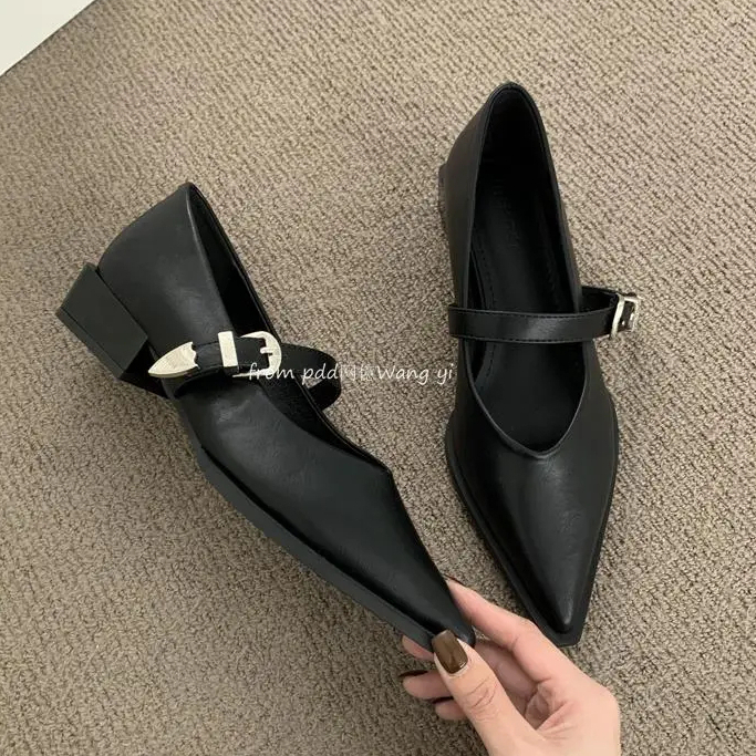 Prowow❤Giày Cao Gót Mũi Nhọn Phong Cách Pháp Thời Trang Cho Nữ