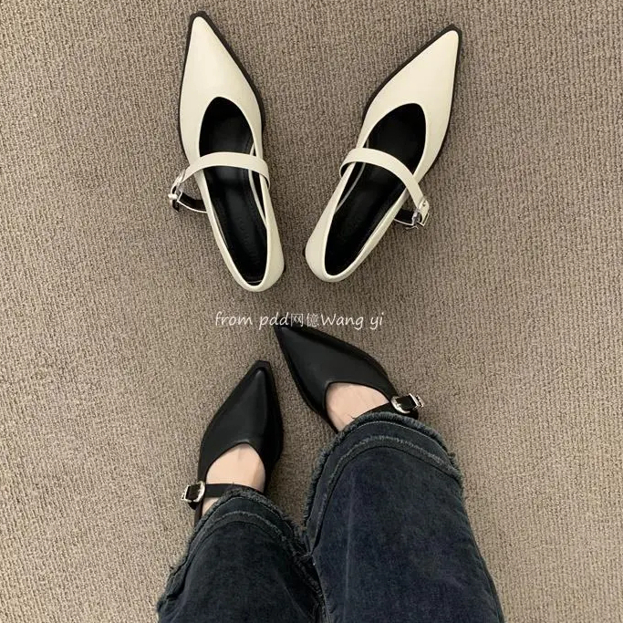 Prowow❤Giày Cao Gót Mũi Nhọn Phong Cách Pháp Thời Trang Cho Nữ