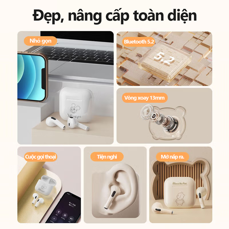 Tai nghe không dây Mini 100% Disney Pro4 TWS Có Micro