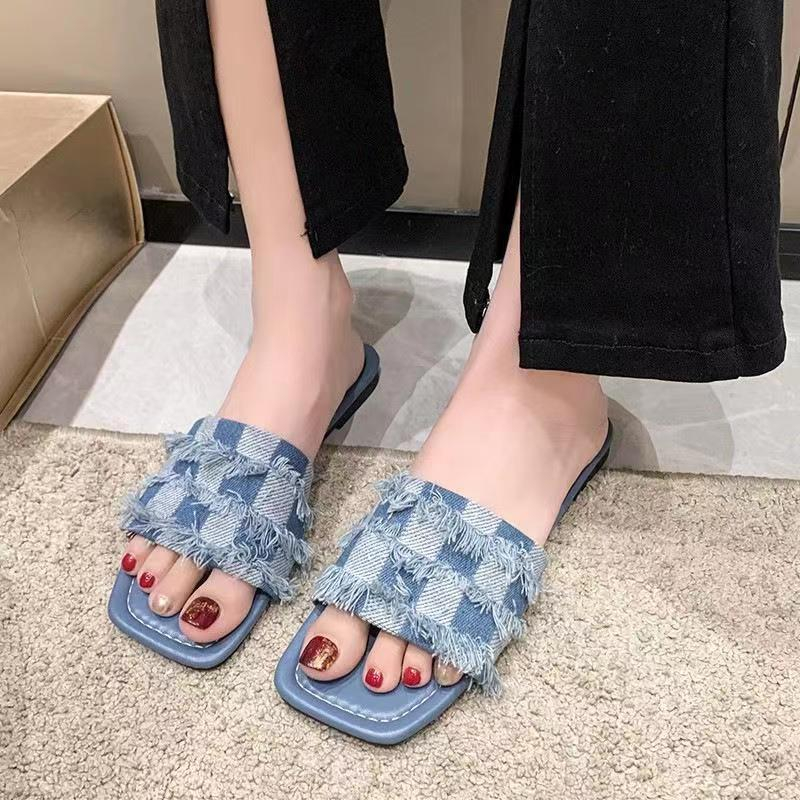 Dép Đi Biển Đế Bằng Chất Liệu Denim Cao Cấp Thời Trang