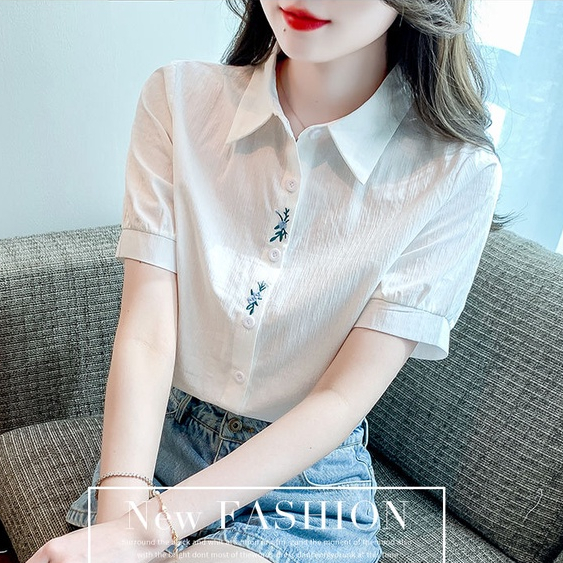 Áo Sơ Mi Cotton Mỏng Tay Ngắn Thêu Họa Tiết Thời Trang Mùa Hè 2023 GCQ5 Cho Nữ