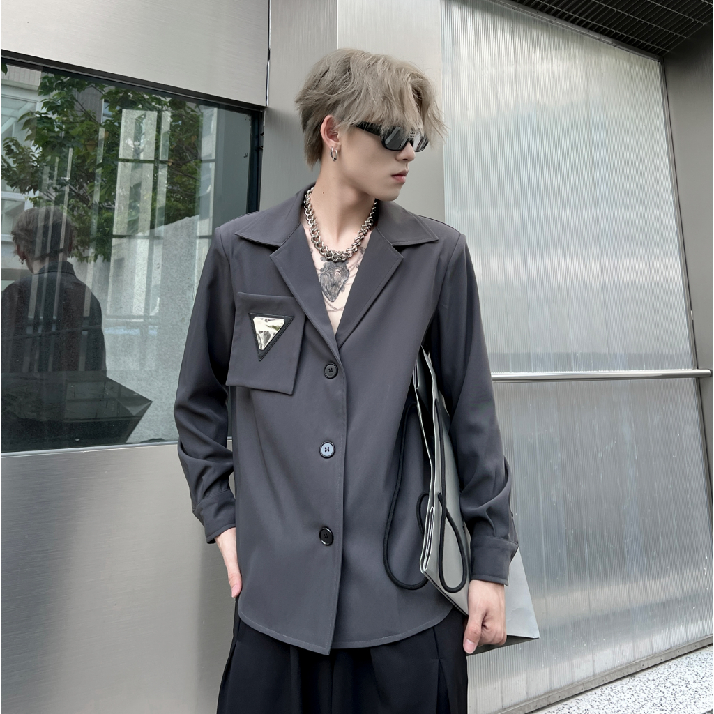 Jhzc Áo Sơ Mi Nam Dài Tay Màu Trơn Phong Cách harajuku