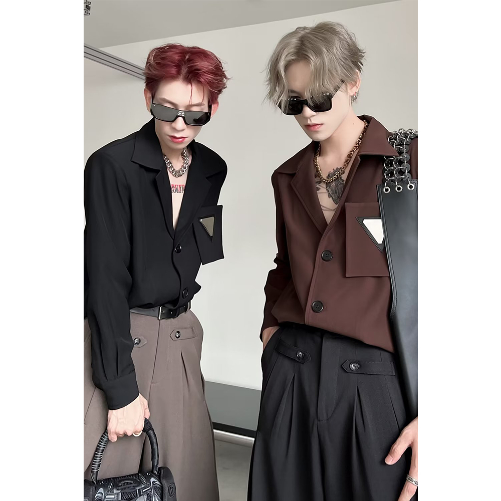 Jhzc Áo Sơ Mi Nam Dài Tay Màu Trơn Phong Cách harajuku