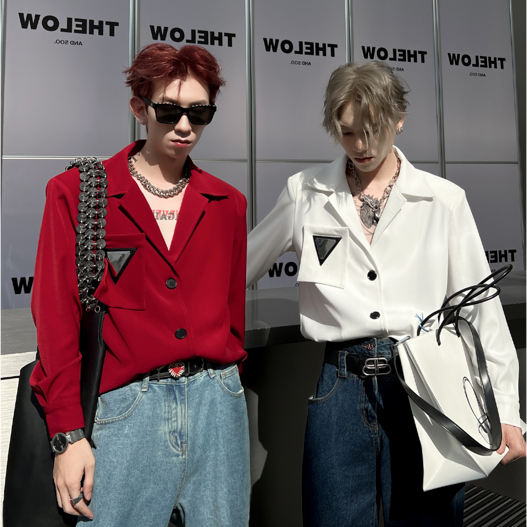 Jhzc Áo Sơ Mi Nam Dài Tay Màu Trơn Phong Cách harajuku