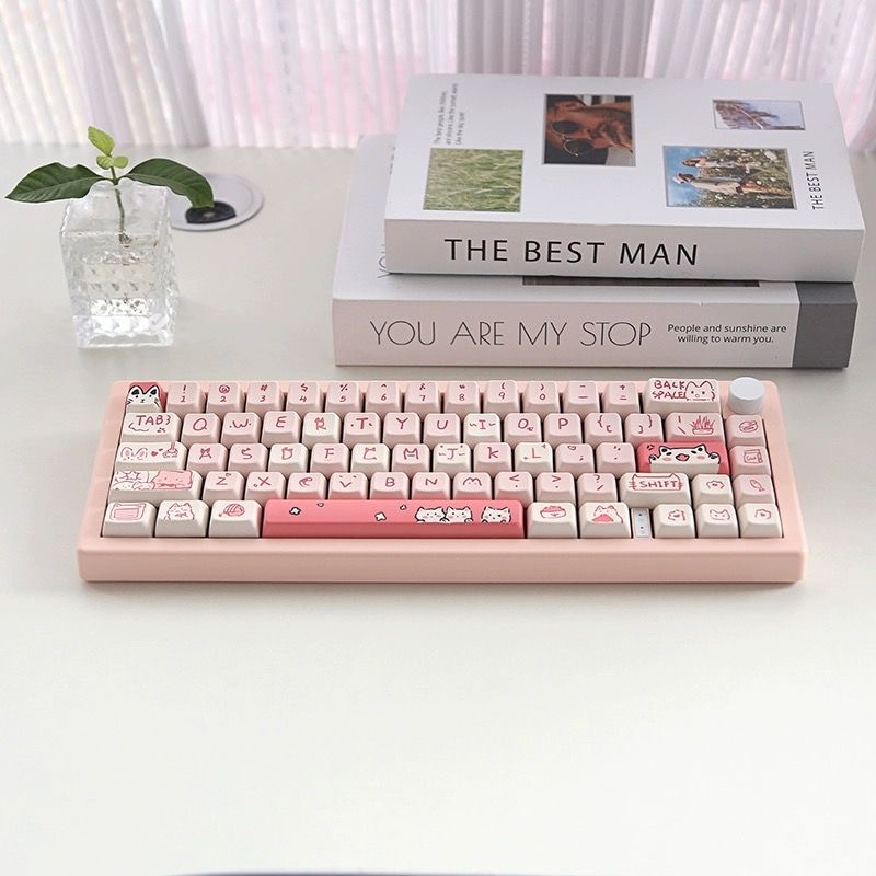 66/146 Phím Bột Meow Meow Keycaps MDA Dễ Thương PBT Năm mặt thăng hoa nhiệt 61/64/68/75/84/87/104/108 Dễ Thương Bàn Phím Cơ Keycap