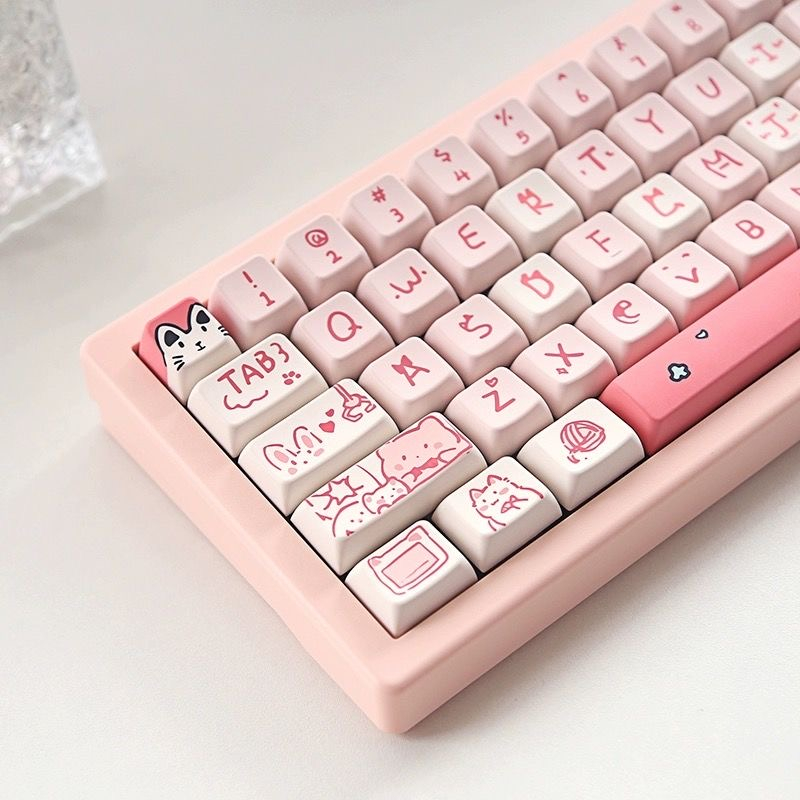 66/146 Phím Bột Meow Meow Keycaps MDA Dễ Thương PBT Năm mặt thăng hoa nhiệt 61/64/68/75/84/87/104/108 Dễ Thương Bàn Phím Cơ Keycap