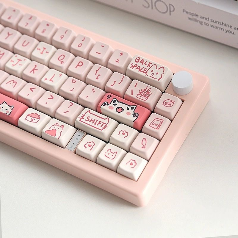 66/146 Phím Bột Meow Meow Keycaps MDA Dễ Thương PBT Năm mặt thăng hoa nhiệt 61/64/68/75/84/87/104/108 Dễ Thương Bàn Phím Cơ Keycap
