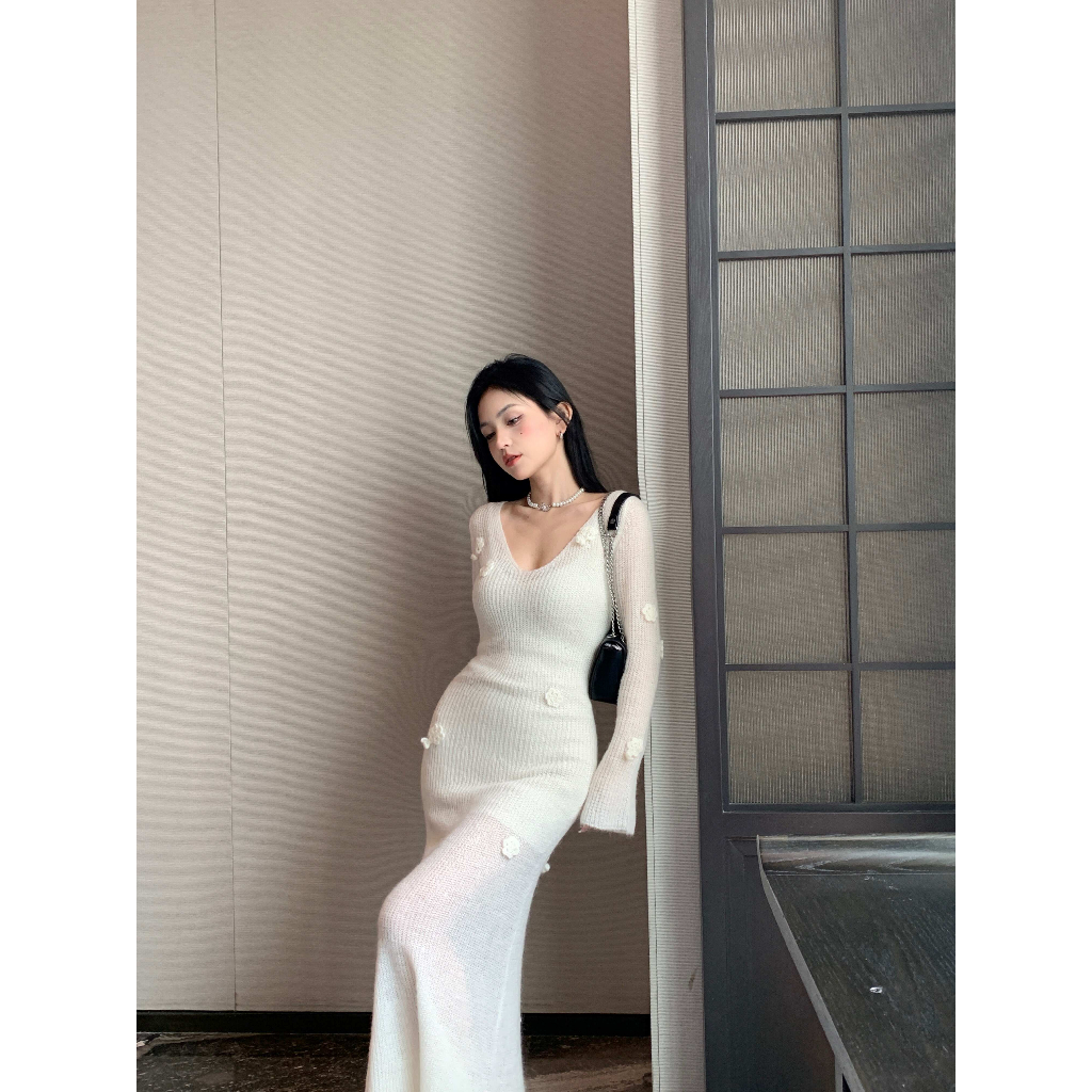 【COLORBLLIND】Set Đầm Ngắn + Áo Len Tay Dài Dáng Ôm Thời Trang Cho Nữ