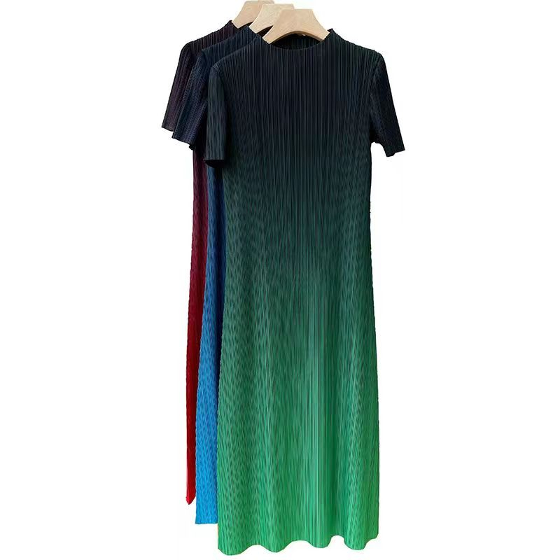 Đầm Dài Xếp Ly Tay Ngắn Màu gradient Thanh Lịch Đơn Giản Thời Trang Mùa Hè Cho Nữ