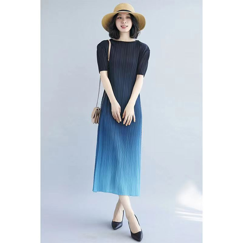 Đầm Dài Xếp Ly Tay Ngắn Màu gradient Thanh Lịch Đơn Giản Thời Trang Mùa Hè Cho Nữ