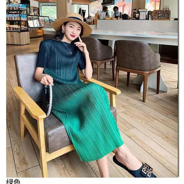 Đầm Dài Xếp Ly Tay Ngắn Màu gradient Thanh Lịch Đơn Giản Thời Trang Mùa Hè Cho Nữ